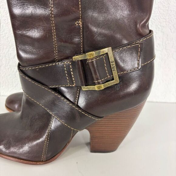 Frye Brown Leather Andrea Mid Calf Heeled Booties - Picture 5 of 10